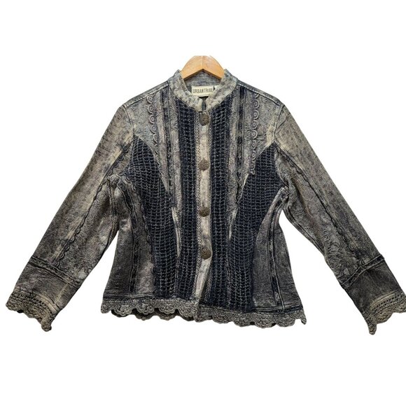 Urban Tribe Womens Textured Button-Up Jacket M Intricate Detailing & Scalloped - Picture 1 of 15